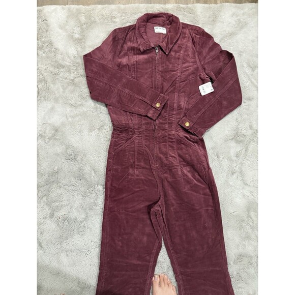NWT $178 Free People Jayde Cord Flare Jumpsuit Wine L Cottagecore Western Retro - Picture 8 of 16